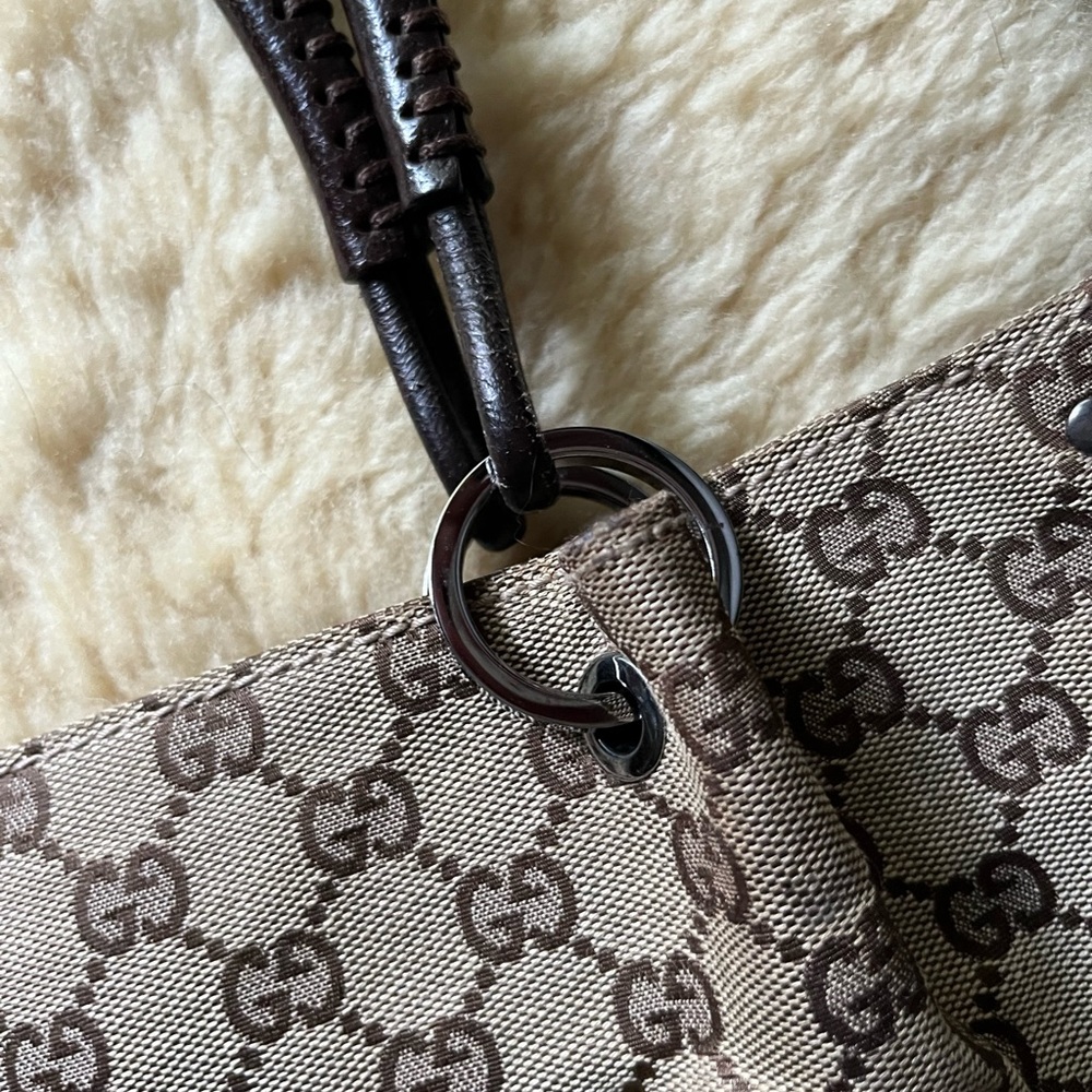 Authentic Gucci Tote Bag GG Canvas Brown Cinghiale Leather Great Condition! - Picture 10 of 16